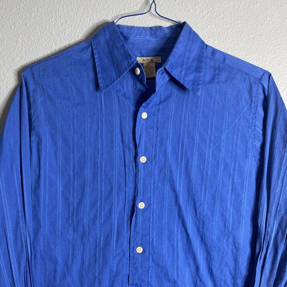 Carbon Jean Co Mens Small Button‎ Down Buckle Shirt Blue Stripe Vintage Y2K 90’s